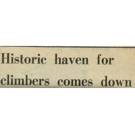 "Historic haven for climbers comes down" - The Press 23/7/1977