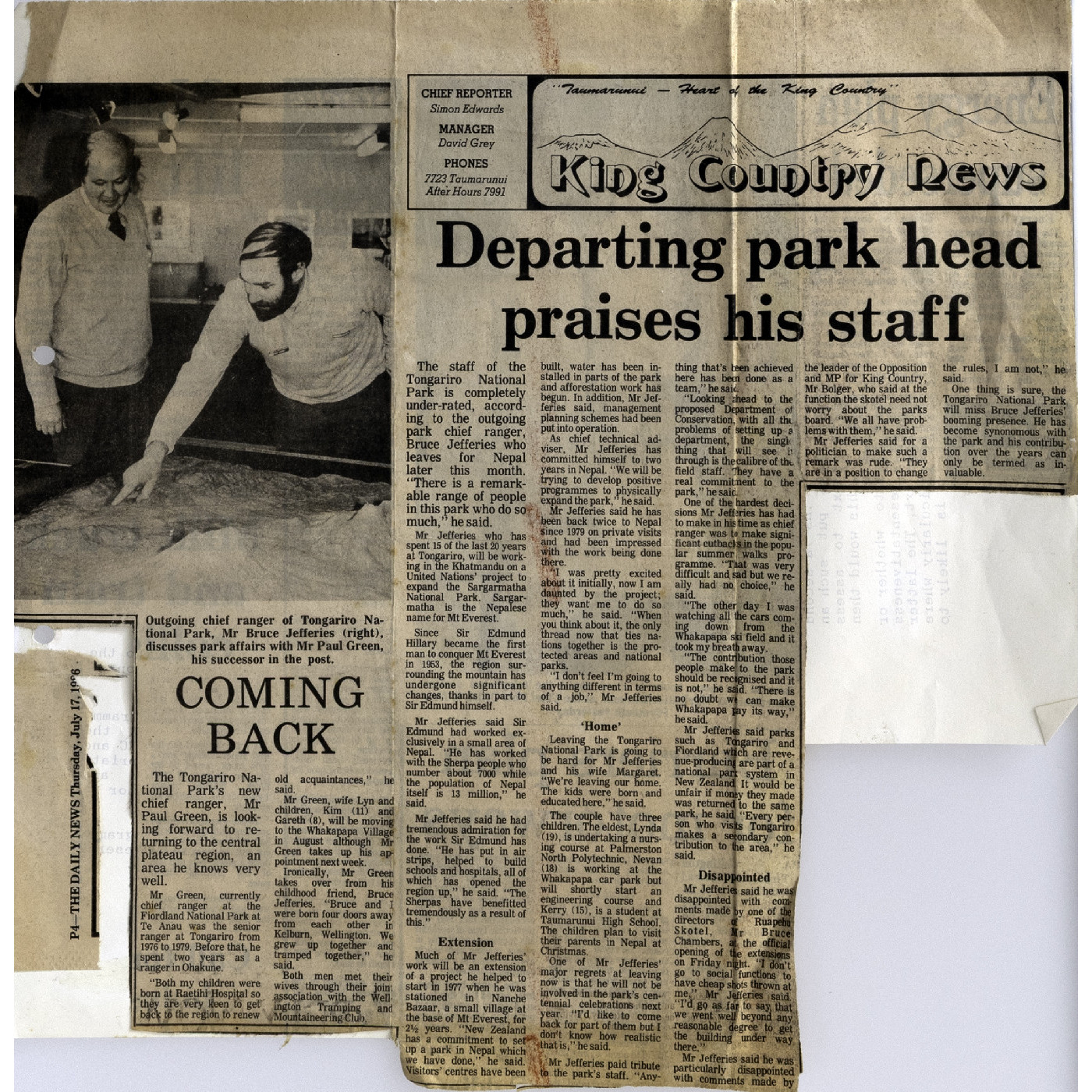 Departing Park Head Praises His Staff 1986