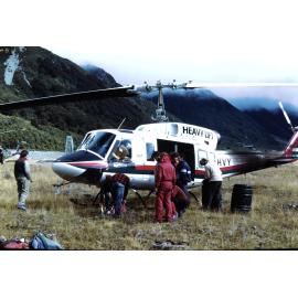Preparing helicopter for sling load to Kelman Hut site:Aoraki Mount Cook National Park
