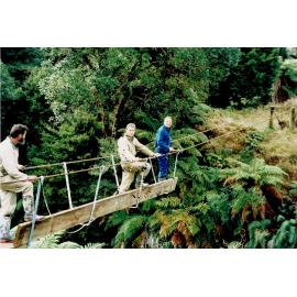 Swing bridge over the Moki River: Taranaki Land District
