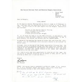 Rangers Association Minutes of Special Meeting-27 February 1993