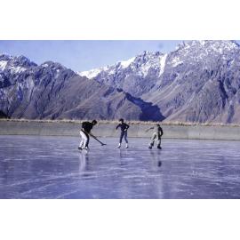 Ice skating on the sewage pond, Mount Cook village (1)