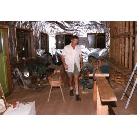 Rex Stent finishing the interior of Waingongoro Hut, Taranaki Maunga 1986