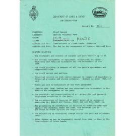 Job description-Chief Ranger Te Urewera National Park 1986