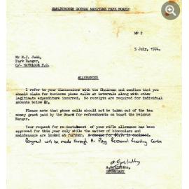 Allowances - Marlborough Sounds National Park 1974