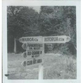 AA signposts at Aniwaniwa: Te Urewera National Park