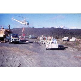 Flying hut materials to the site: Tongariro National Park