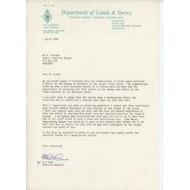 Letter to Bill Wright re Kerikeri flood 1981 from Director General