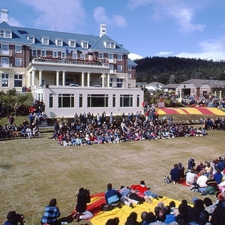 National Parks Centenary 1987 celebrations in front of The Chateau, Whakapapa Village. Photo Rob Greenaway