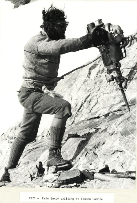 Eric Saxby drilling at Tasman Saddle 1976