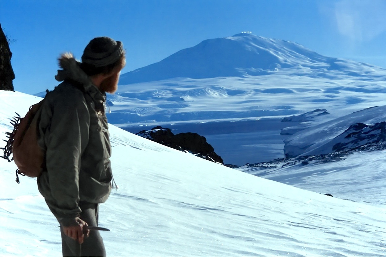 Bruce Jefferies looking at Mt Erebus from Ross Island