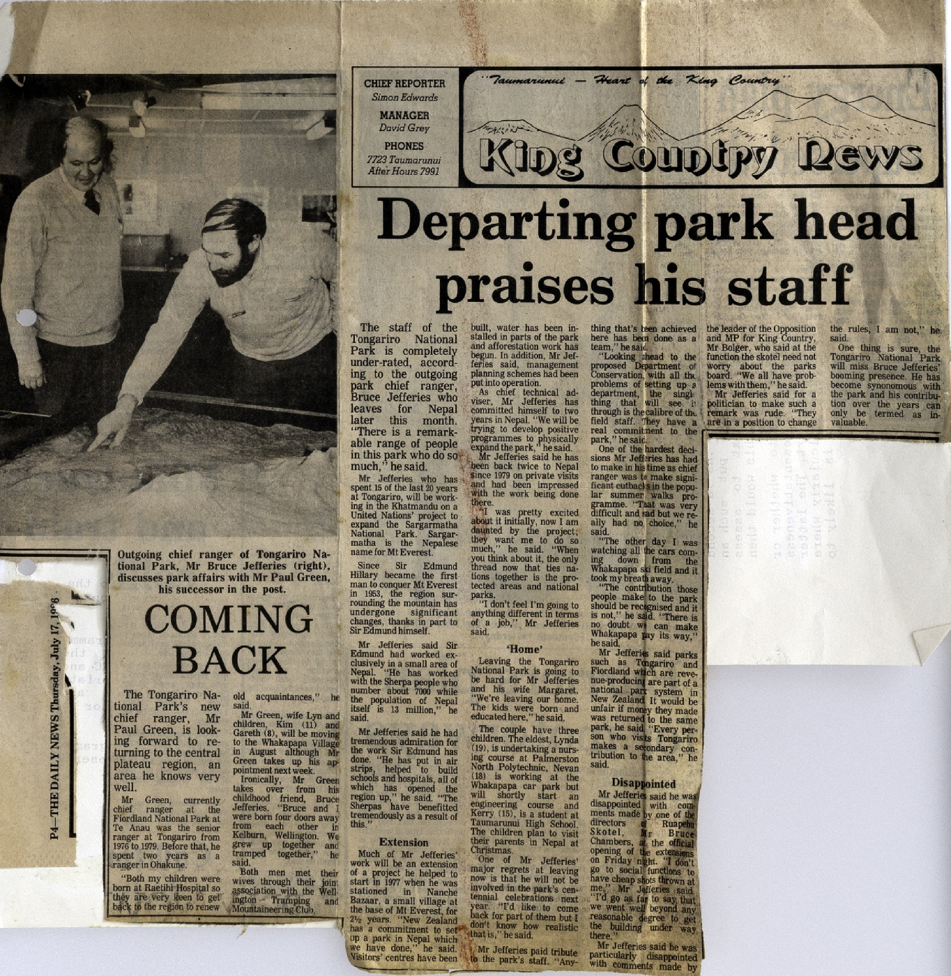 Departing Park Head Praises His Staff 1986